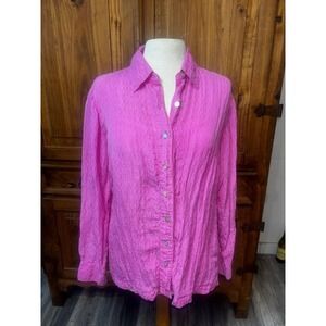 Bloomingdale's Pink Silk Blend Crinkle Jacquard Button Down Shirt Womens Medium